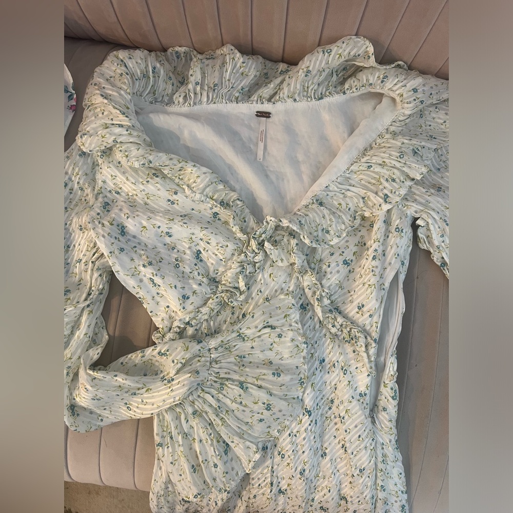 Free People silky ditsy floral print ruffle dress